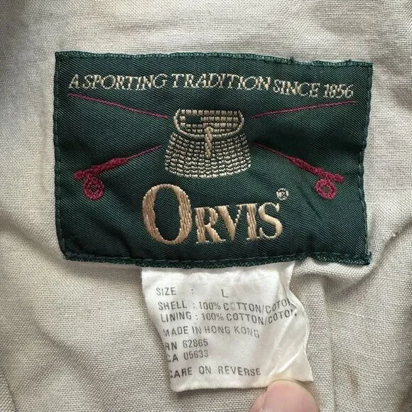 Vintage Orvis Cotton Field Jacket Mens L Tan Corduroy Collar Hunting Coat